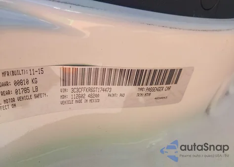 2016 Fiat 500 Easy z USA, uszkodzony, nr VIN 3C3CFFKR6GT174473